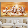 Seven White Horse Canvas Painting