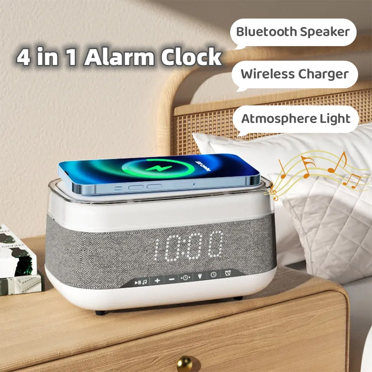 Alarm Clock Bluetooth Speaker Wireless Charger Night Light
