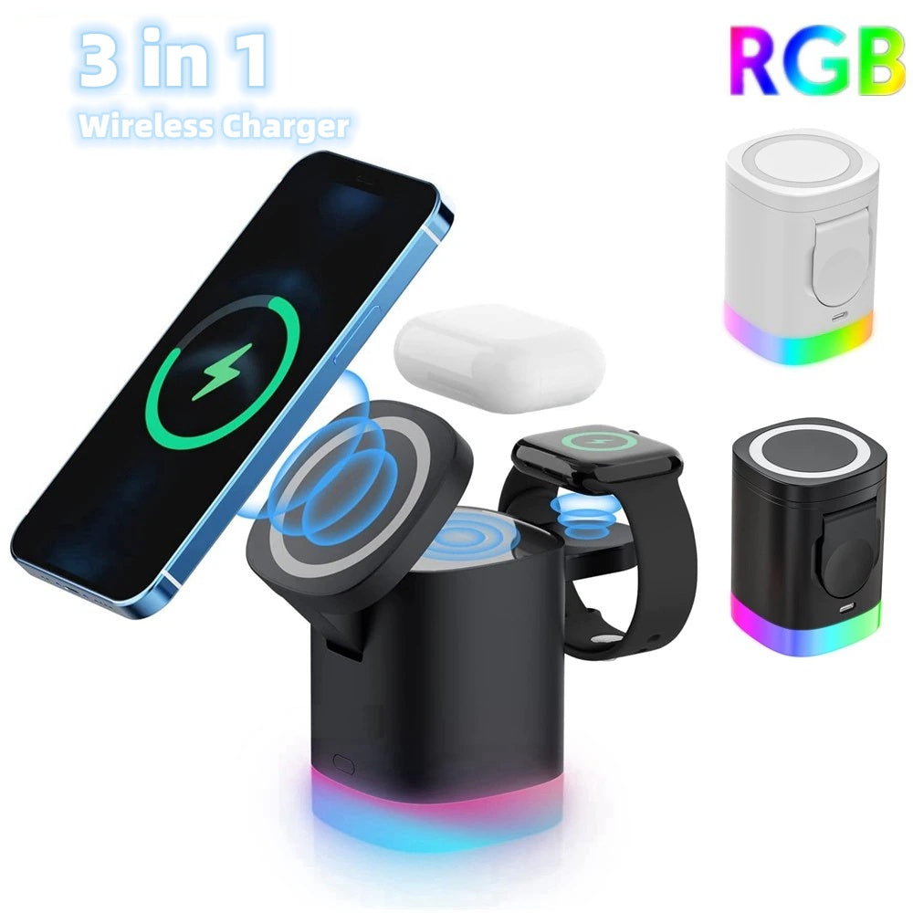 3 In 1 Magnetic Wireless Fast Charger For Smart Phone/ Airpods /Watch