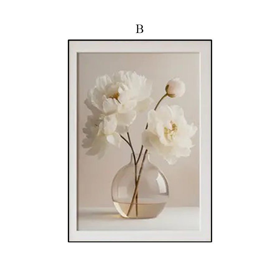 White Floral Vase Warm Canvas Painting